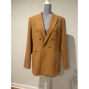 Elie Tahari Double-Breasted Camel Caramel Blazer Size 14 Classic Gold Buttons